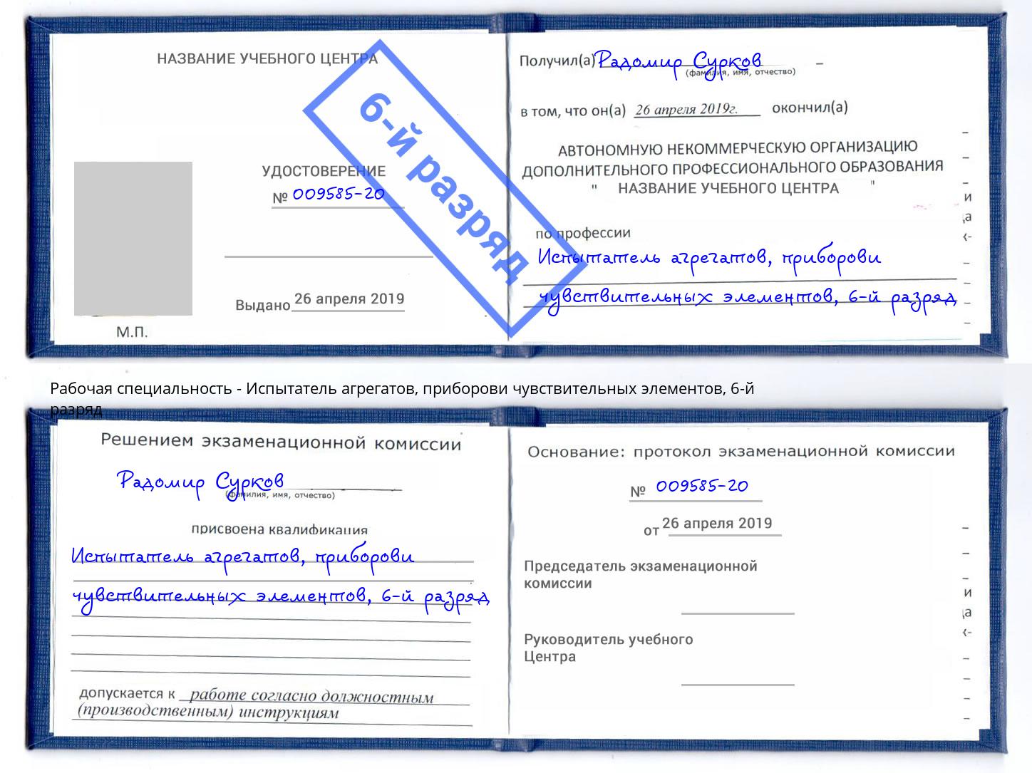 корочка 6-й разряд Испытатель агрегатов, приборови чувствительных элементов Смоленск