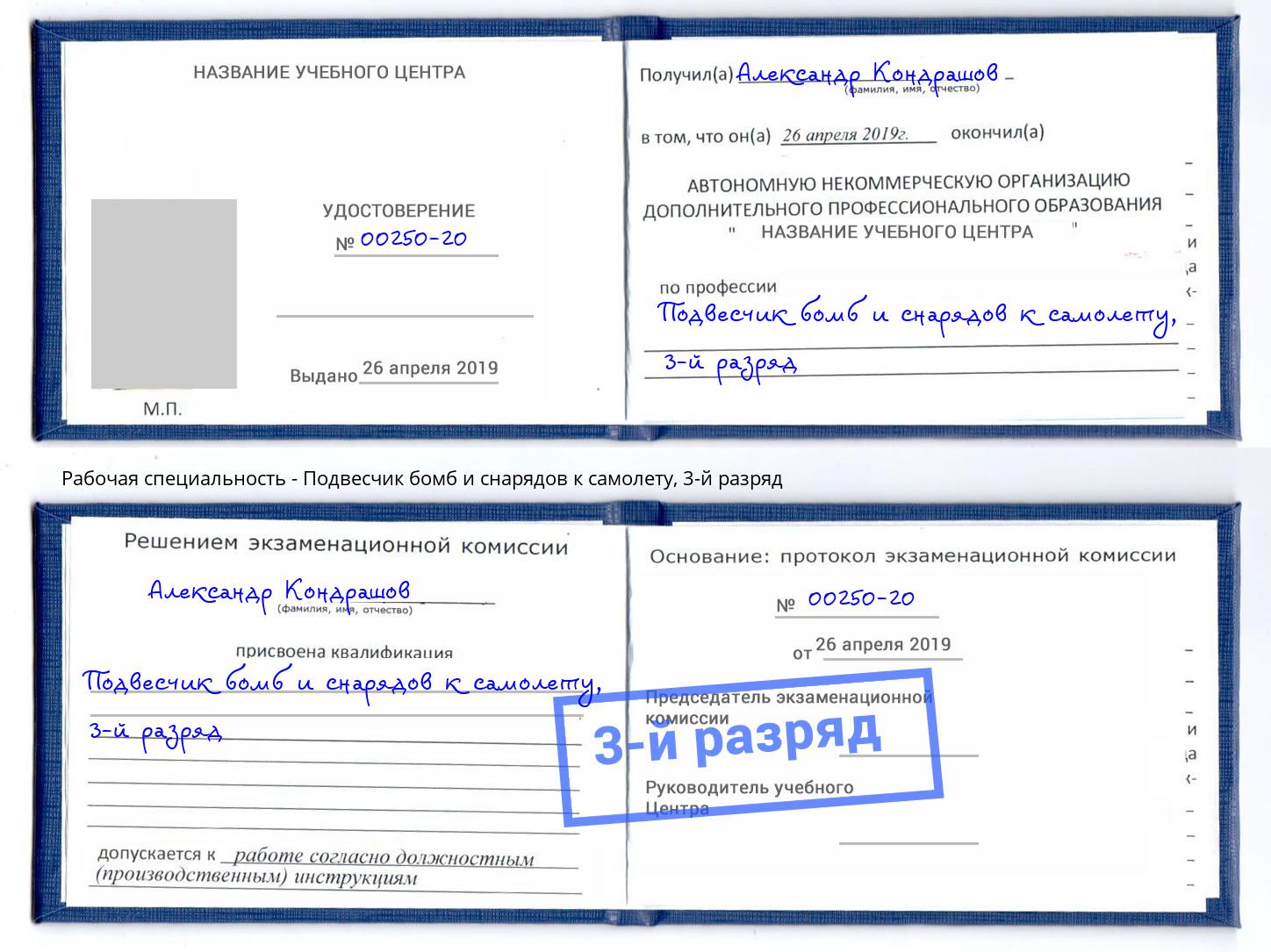 корочка 3-й разряд Подвесчик бомб и снарядов к самолету Смоленск