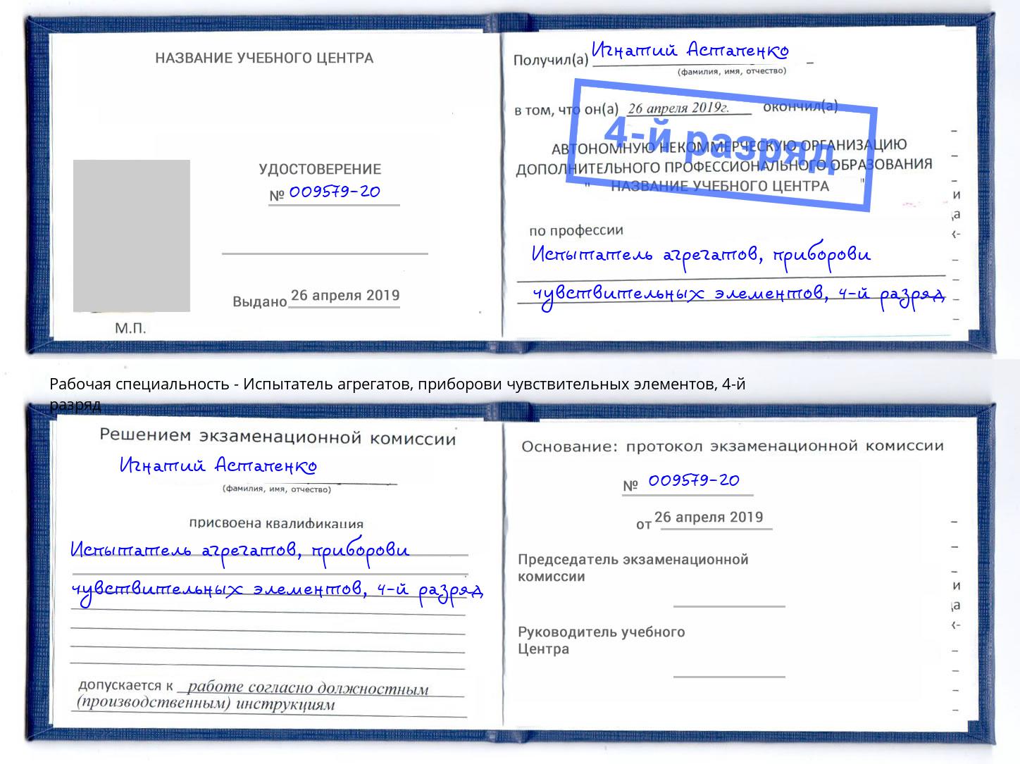 корочка 4-й разряд Испытатель агрегатов, приборови чувствительных элементов Смоленск