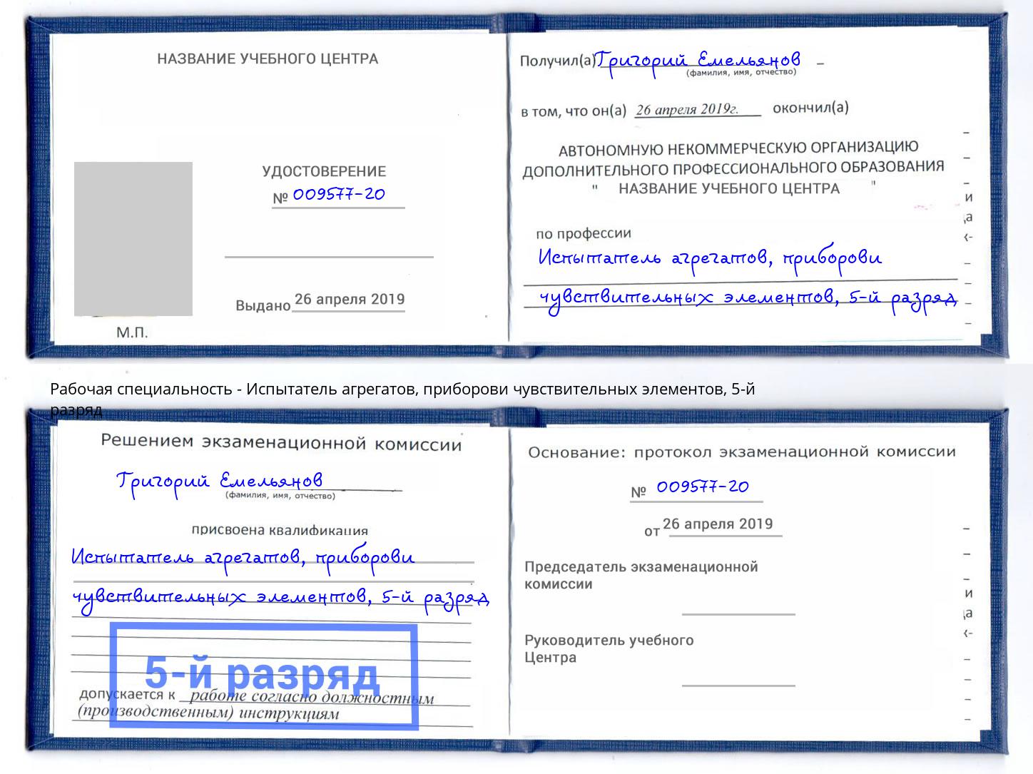 корочка 5-й разряд Испытатель агрегатов, приборови чувствительных элементов Смоленск