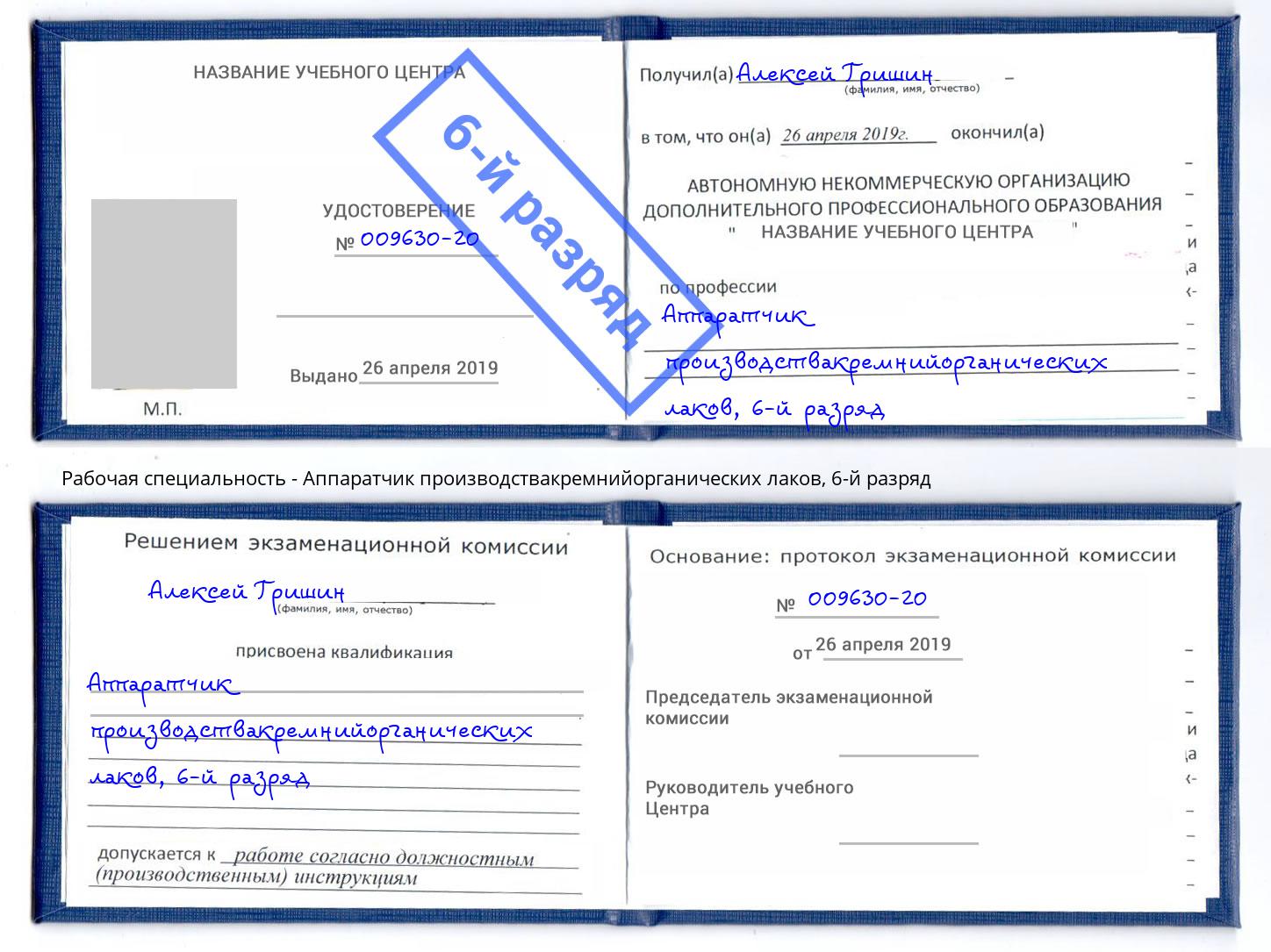 корочка 6-й разряд Аппаратчик производствакремнийорганических лаков Смоленск