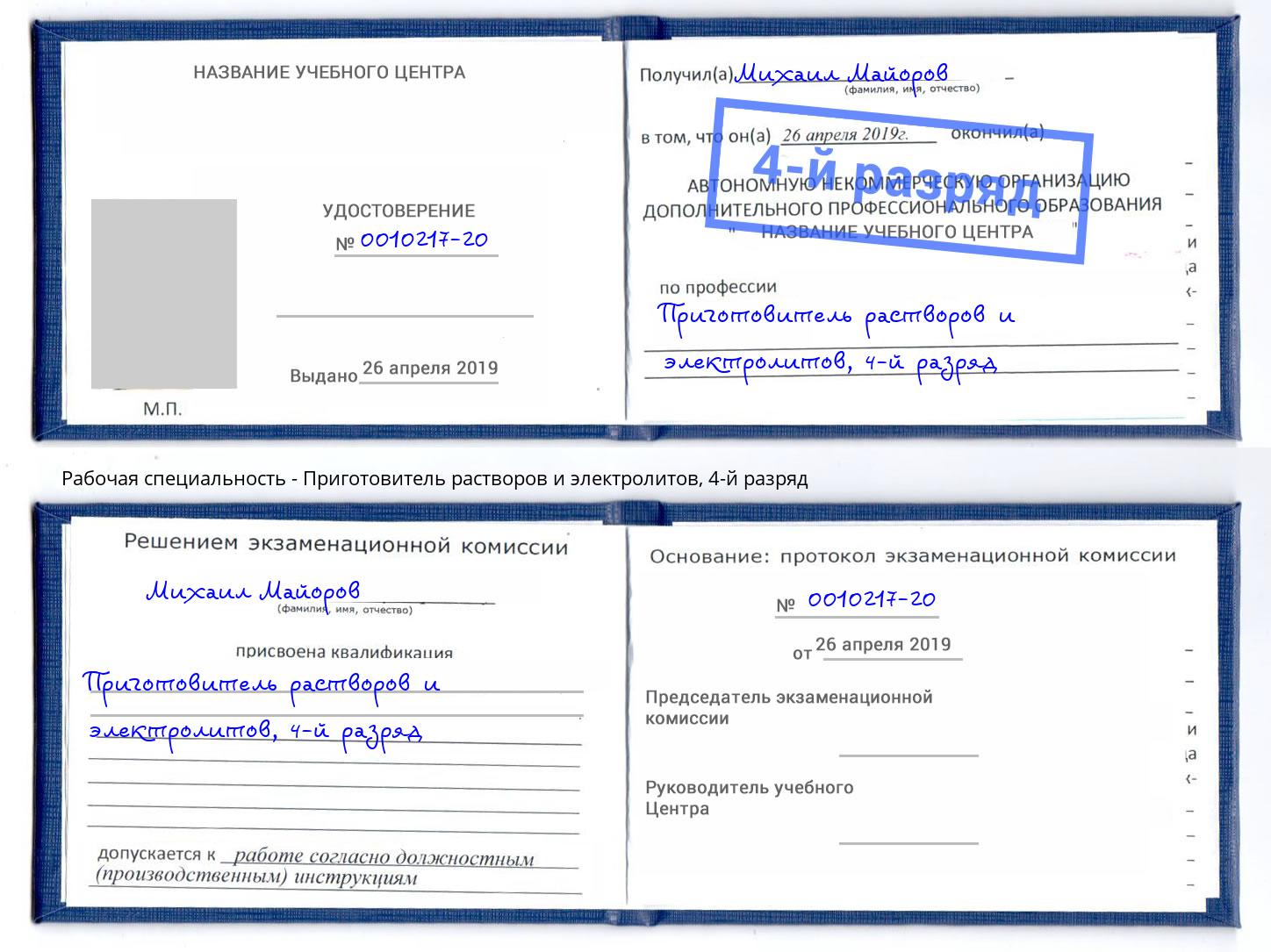 корочка 4-й разряд Приготовитель растворов и электролитов Смоленск