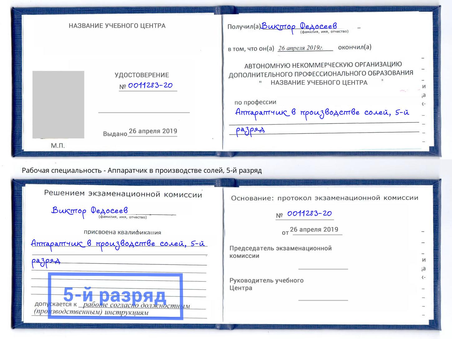 корочка 5-й разряд Аппаратчик в производстве солей Смоленск