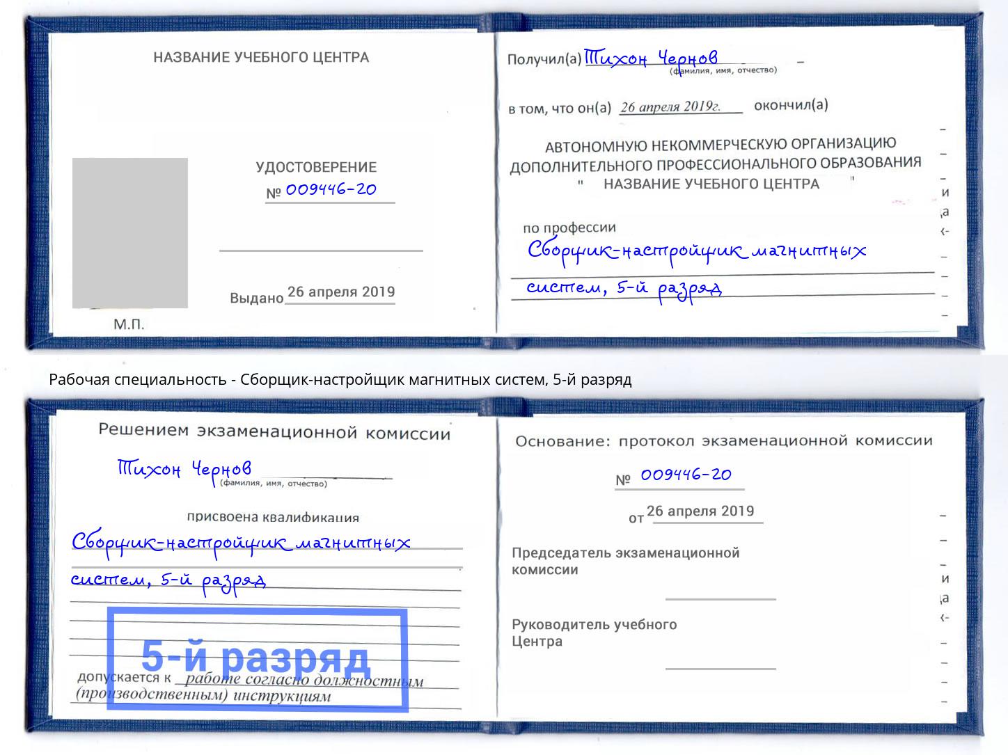корочка 5-й разряд Сборщик-настройщик магнитных систем Смоленск
