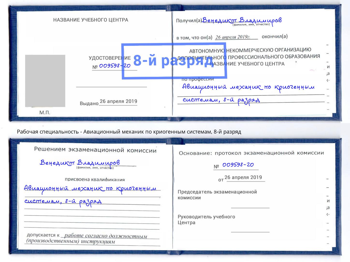 корочка 8-й разряд Авиационный механик по криогенным системам Смоленск