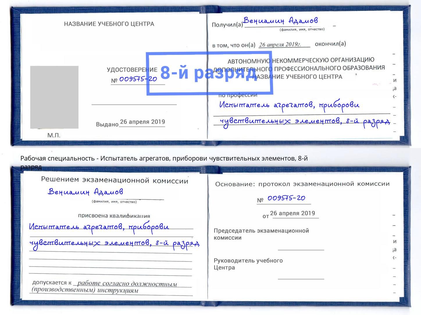корочка 8-й разряд Испытатель агрегатов, приборови чувствительных элементов Смоленск